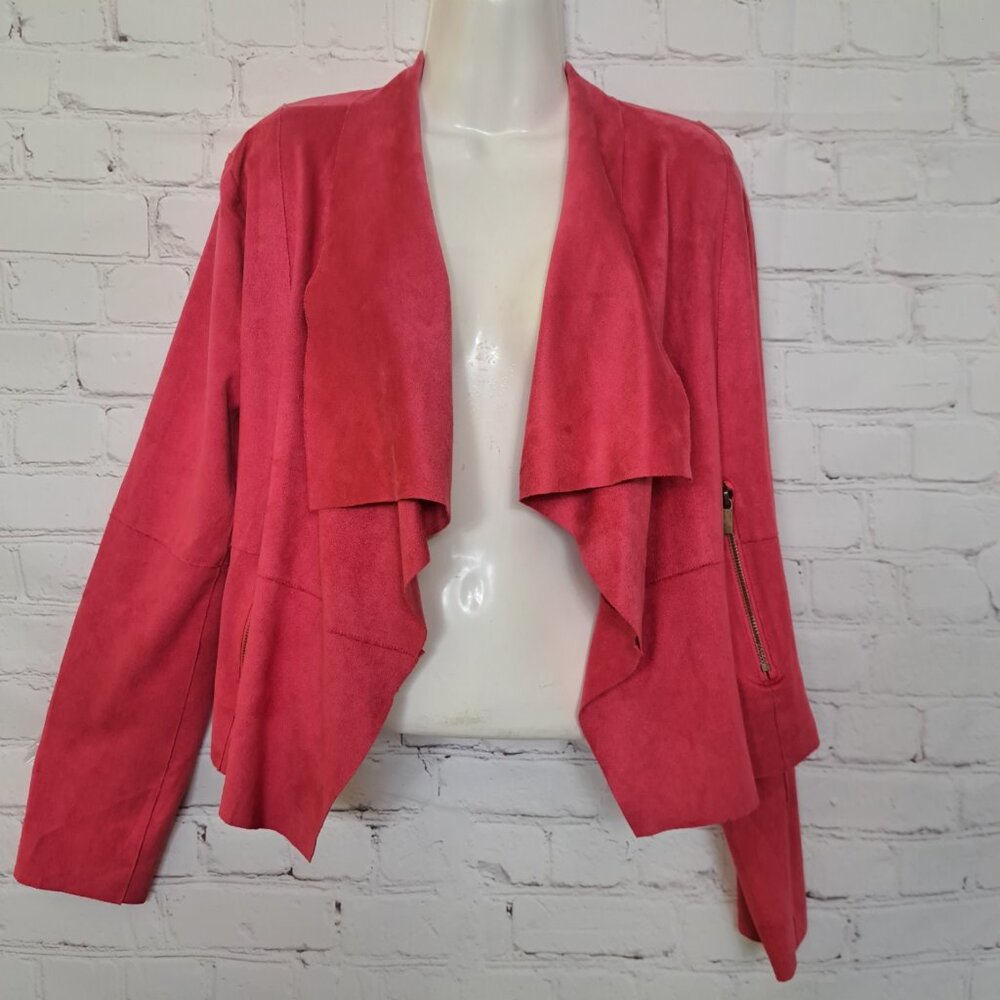 Versona Faux Suede Asymmetrical Hem Open Front Jacket Size Small